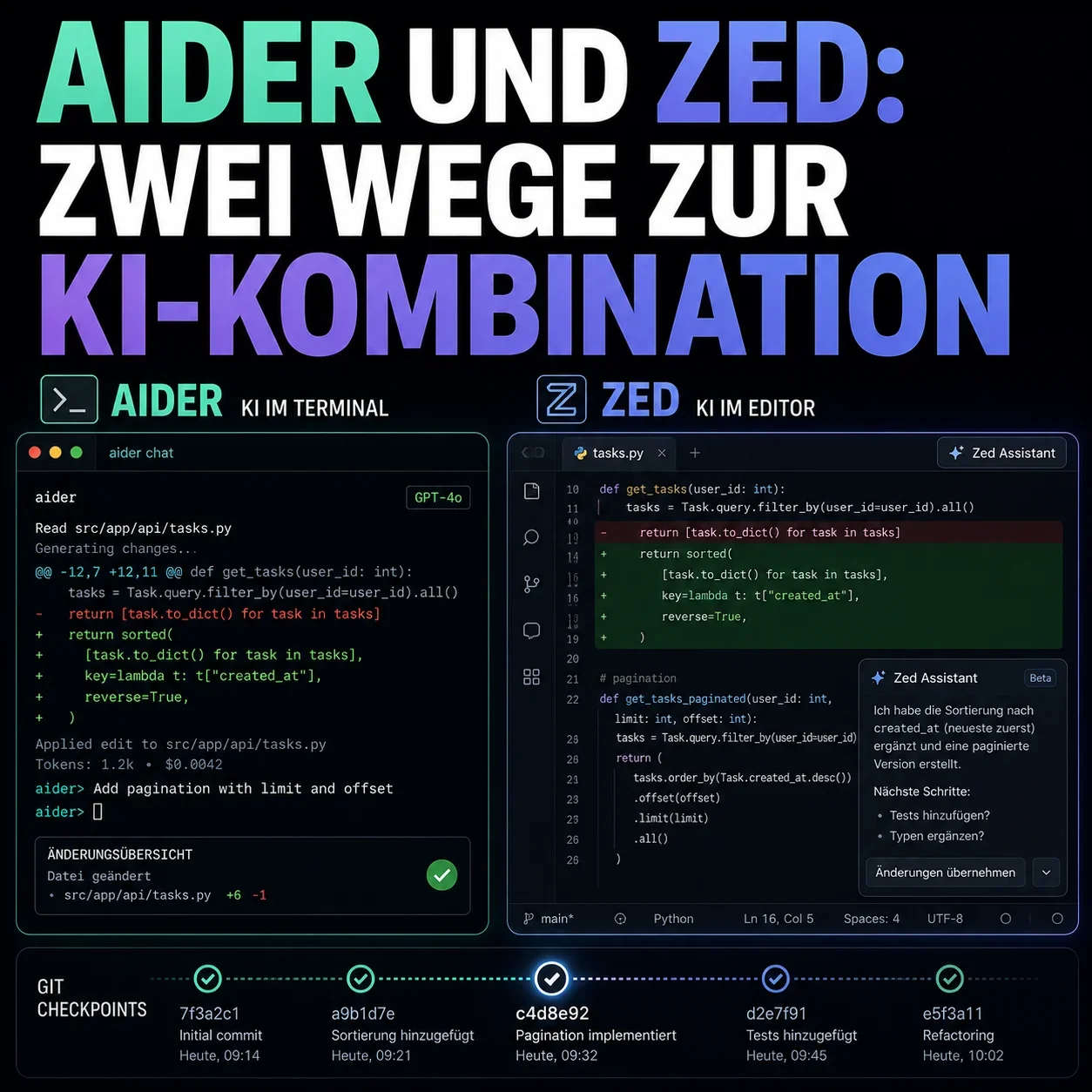 Aider und Zed: zwei Wege zur Kombination